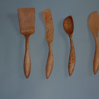 Hand Carved Right Handed Wooden Kitchen Utensil Set for Sale